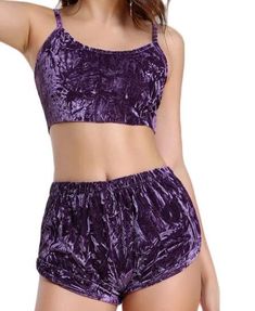 Purple Velvet - 2 piece Crop Top with Short House Move, Velvet Crop Top, Velvet Shorts, Sports Style, Lingerie Outfits, Crop Top And Shorts, Cropped Tops, Cropped Cami, Cami Crop Top