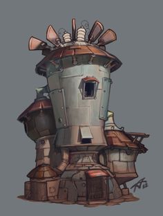 a drawing of a small tower with lots of windows