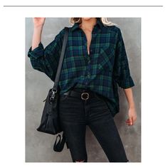 Flannel Style Plaid Shirt. Lightweight 100% Cotton. New With Tags. Has A Little Extra Length In The Back. Super Flattering. Blue Plaid Shirt Womens, Green Casual Flannel Shirt With Button Closure, Casual Green Flannel Shirt With Button Closure, Blue Everyday Blouse For Fall, Blue Blouse For Everyday Fall Wear, Everyday Blue Blouse For Fall, Casual Green Button-up Flannel Shirt, Casual Button-up Flannel Shirt For Day Out, Blue Button-up Everyday Flannel Shirt