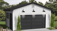 an image of a garage with two lights on it