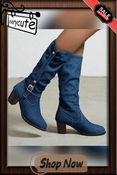 Thick Heel Buckle Cowboy Boots Denim Boots With Round Toe For Fall, Denim Round Toe Boots For Fall, Fall Denim Boots With Round Toe, Thick Heel, Thick Heels, Boot Shoes Women, Cowboy Boots, Customer Support, Shoe Boots