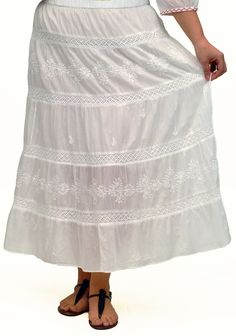 Create a fashion-forward look with this La Cera peasant skirt. Featuring embroidery details and a comfortable elastic waistband, this skirt is made from 100-percent cotton. Style: MaxiMaterial: 100% CottonPattern: EmbroideryWaistband: ElasticCare Instruction: Machine washColor: White, BlackModel Number: 6284X Peasant Skirt, Embroidery Details, White Skirts, Alternative Fashion, Lace Skirt, Midi Skirt, Fashion Forward, White And Black, Plus Size