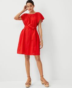 Add an air of romance with this raglan sleeve dress, prettily perforated with intricate eyelet. Shirred crew neck. Short raglan sleeves. Self tie belt. Vertical on-seam pockets. Lined body.,Imported:Imported,Length:18 1/2" from natural waist,Fabrication:100% Cotton,Garment Care:Machine Washable Petite Eyelet Belted Pocket Shift Dress by Ann Taylor Size petite - 2XS Fiery Red Women's Shift, 100%, Cotton, Regular, Crew, Neck, Short, Sleeve, Dresses, 100%, Cotton, Machine, Washable Empire Waist Dresses, Raglan Sleeve Dress, Female Features, Belted Shift Dress, Ann Taylor Petite, Blazer And Skirt, Eyelet Dress, Fiery Red, Sleeve Dresses