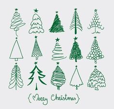 an image of christmas trees drawn on paper with the words arbres de noel croquiis