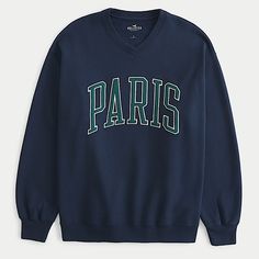 Nwt Oversized Paris Graphic Crew Sweatshirt In Navy S Great For Souvenirs, Customized Family/Bff Trip Gift Made With Super Soft Fleece Fabric, This Cozy Sweatshirt Features A Reverse-Fleece Paris Graphic With Embroidery. Crew Neckline, Long Sleeves. Oversized Fit. Imported. Body:60% Cotton, 40% Polyester Machine Wash Cold Separately, Remove Promptly Only Non-Chlorine Bleach *Final Sale Casual Blue V-neck Sweatshirt, Blue Varsity Oversized Sweatshirt, Blue Oversized Varsity Sweatshirt, Blue Casual Sweatshirt With Text Print, Blue Logo Print Sweatshirt For Loungewear, Blue Relaxed Fit Sweatshirt With Slogan, Oversized Navy Tops With Letter Print, Navy Oversized Tops With Letter Print, Navy Oversized Top With Letter Print