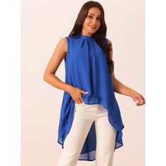 This Seta T women's trendy fashion sleeveless comfy blouse is a nice choice for the coming season. Perfect for both day and evening occasions, these blouses add a touch of elegance and style to any wardrobe. Tie-back and asymmetrical hem details add a bit of charm. Wearing this elegant look and ruffle hem flowy blouse with jeans, denim shorts, leggings, sneakers, sandals, or heels to complete a casual look. Trendy Blouse With Asymmetrical Hem, Trendy Sleeveless Tops For Workwear, Casual Sleeveless Blouse For Party, Chic Sleeveless Blouse For Day Out, Blue Asymmetrical Blouse, Asymmetrical Blue Blouse For Work, Asymmetrical Blue Blouse For Workwear, Trendy Blue Sleeveless Blouse, Summer Layering Blouse With Asymmetrical Hem