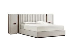 a bed with a headboard and foot board on it's side, in front of a white background