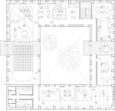 the floor plan for a restaurant with seating areas and an open air dining area on one side