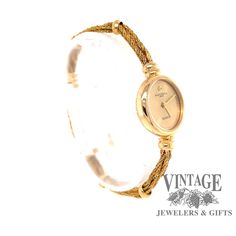 Estate 14 karat gold ladies Baume & Mercier watch with chain bracelet Baume Mercier, Swiss Watch, Watch Companies, Swiss Watches, Watch Case, Wrap Watch, Quartz Movement, Gold Watch, Pocket Watch