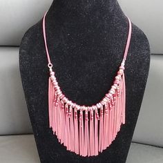 Fuchia/Gold Chains Dripping From Gaceted Beaded Bar. Pink Beaded Necklace With Adjustable Chain As Gift, Pink Necklace With Adjustable Chain, Adjustable Pink Beaded Chain Necklace, Pink Beaded Necklace Chain As Gift, Pink Beaded Necklace With Chain As Gift, Pink Chain Necklace For Jewelry Making, Pink Beaded Chain Necklaces With Dangle, Pink Dangle Beaded Chain Necklaces, Pink Dangle Necklace With Beaded Chain