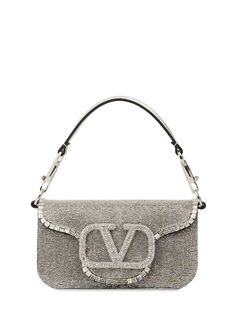 Valentino Garavani - Sm locò embellished silk & leather bag - Silver | Luisaviaroma Embroidered Shoulder Bag, Color Outfits, Dream Bags, Embellished Bags, Crystal Bags, Bag Silver, Embroidered Bag, Purple Bags, Fashion Color