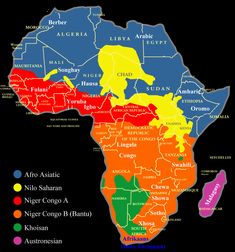 a map of africa with all the countries in red, yellow and blue on it