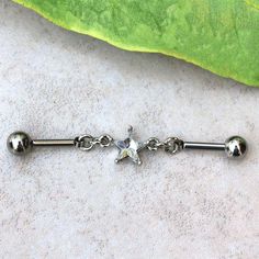 316L Stainless Steel Prong Set Star Chain Industrial Barbell Industrial Bar Earring Heart, Industrial Piercing Jewelry Cristals, Industrial Piercing Jewelry Classy, Cute Industrial Piercing Earrings, Industrial Piercing Jewelry, Barbell Earrings, Industrial Barbell, Industrial Jewelry, Cool Piercings