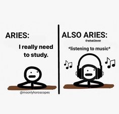 two posters with headphones and music notes on them, one says ario aries i really need to study listening to music