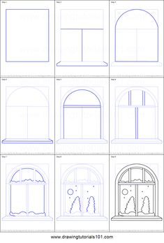 step by step instructions for how to draw an arch in the shape of a window