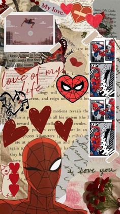 spiderman collage with hearts and pictures