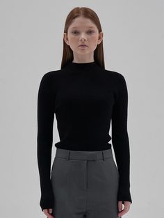 Composition : Polyester 80% Nylon 20%Country of Origin : Republic of Korea Mock Neck, Knitwear, Composition, The Originals, Knitting, Clothes For Women, Clothes, Black