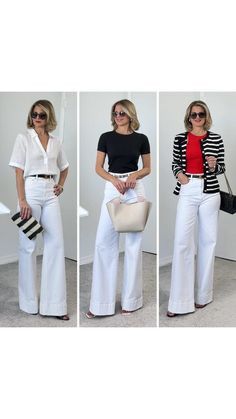 Work White Pants, White Slacks Outfit Casual, How To Wear White Pants, White Jeans Pants Outfit, Style Video Ideas, Outfit Pantalon Blanc, White Dress Pants Outfit, White Pants Outfit Casual, Fashion Mom Outfits