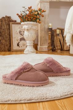 Deliver convenient slip-on comfort to their weekend mornings with these soft suede slippers designed with a cozy wool lining and durable rubber sole for indoor/outdoor use. Pairs perfectly with our chesterfield knit sweater or snug fleece lounge sets. 0.78'' heel Slip-on 100% leather upper 100% Wool lining Rubber sole Feature: Lightweight, ultra-soft fully woolen lined, anti-skid rubber sole. Super Soft Pink Slip-on Slippers, Pink Cushioned Platform Slippers With Round Toe, Super Soft Slip-on Comfy Slippers, Indoor Suede Slip-on Slippers, Suede Slip-on Indoor Slippers, Comfy Slip-on Super Soft Slippers, Comfortable Pink Slip-on Platform Slippers, Casual Pink Slippers With Textured Footbed, Super Soft Slip-on Comfortable Slippers