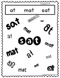 a black and white poster with words that spell out the word, at mat sat