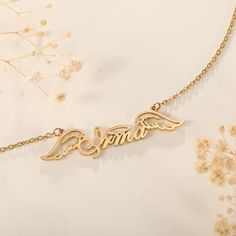 "- Material: High Quality Solid 925 Sterling Silver or Stainless Steel - Finish: Sterling Silver ∙ 18K Gold ∙ Rose Gold -There are five different chain lengths can be chosen, 16\", 18\",20\" 22\",and 24\". It's very considerable to the customers.  This Angel Wings pendant necklace made from 925 sterling silver or stainless steel and then plated with 18k gold to ensure it doesn't fade like other  necklaces. Personalize this piece with your own meaningful message. Personal, timeless pieces you'll never want to take off - it is made to keep your sentiments close. The name necklace is a best gift for Anniversary, Engagement, Birthday, Wedding, Christmas, New Year, Thanksgiving Day. Three colors are available - Silver, Rose Gold and  Gold. Simple style atmosphere, noble and elegant, which suit White Gold Name Pendant Necklaces, 14k Gold Custom Name Pendant Jewelry, Custom Name 14k Gold Pendant Jewelry, Customized Nameplate Jewelry In White Gold, Customized White Gold Nameplate Jewelry, Customized 14k White Gold Necklace, Custom Name Pendant Necklace For Anniversary, Rose Gold Hallmarked Necklace For Anniversary, Engraved Nameplate Jewelry For Anniversary