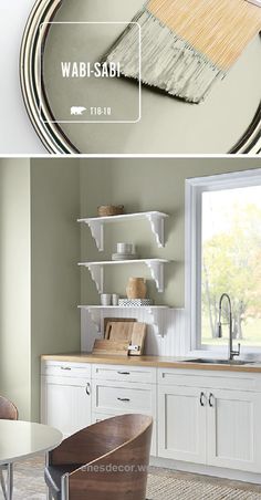 two pictures showing different types of paint colors in the kitchen and dining room, one is white