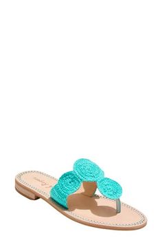 A crochet strap plays up the boho-chic style of this vacation-ready sandal. Textile upper/leather lining/synthetic sole Made in Brazil Green Sandals With Woven Sole For Beach, Casual Beach Sandals With Crochet Trim, Casual Sandals With Crochet Trim For Beach, Casual Crochet Trim Sandals For Beach, Bohemian Woven Leather Sandals For Beach, Bohemian Woven Leather Beach Sandals, Summer Vacation Sandals With Crochet Trim, Casual Open Toe Sandals With Crochet Trim, Blue Beach Sandals With Leather Sole