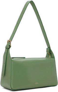 Buffed leather shoulder bag in green. · Adjustable pin-buckle shoulder strap · Gold-tone logo stamp at face · Zip closure · Patch pocket at interior · Twill lining · Gold-tone hardware · H5.5 x W10 x D4.5 Supplier color: Jade Modern Green Shoulder Bag With Branded Hardware, Green Rectangular Baguette Bag For Office, Classic Green Square Shoulder Bag, Green Leather Baguette Bag With Removable Pouch, Green Leather Shoulder Baguette Bag, Green Leather Baguette Shoulder Bag, Green Luxury Baguette Bag For Travel, Green Rectangular Baguette Bag With Gold-tone Hardware, Luxury Green Baguette Bag For Travel