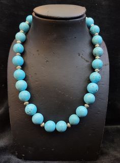 Its Beautiful Natural Turquoise Stone Beads Necklace  The Turquoise Stone is from Arizona America  Its Natural Color Stone Handmade Beads Necklace the Quality Is Good And The Condition is very Nice Its have Silver Beads between each Beads and the Hock is Silver  Gemstone Turquoise Length 60cm Turquoise Gemstone Beaded Necklace, Turquoise Necklaces With Round Natural Stones, Turquoise Beaded Necklace With Gemstone Beads, Turquoise Beaded Necklaces With Round Beads, Large Round Turquoise Beads, Spiritual Turquoise Beaded Necklaces With Round Beads, Turquoise Necklace With Natural Stones For Healing, Turquoise Large Round Beads, Turquoise Large Beads