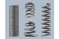 an assortment of metal springs and spring on a gray background 3d rendering, illustration design