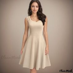 Olivia Mark - Elegant A-line Cocktail Dress - Solid Color with Large Skirt Large Skirt, A Line Cocktail Dress, Waist Circumference, Types Of Skirts, Olivia Mark, A Line Skirt, Types Of Collars, A Line Skirts, Types Of Sleeves