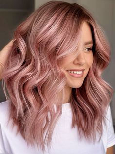 Blond And Rose Gold Hair, Rose Gold Highlights Blonde, Rose Gold Highlights Brunette, Dusty Pink Hair Color, Chocolate Rose Gold Hair, Dusty Purple Hair, Hair Colour Pink, Dusty Rose Hair Color