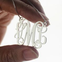 Monogram Necklace Mother's Day Silver Initial Pendant Necklace, Personalized Engraved Silver Jewelry, Mother's Day Sterling Silver Monogram Charm Necklaces, Sterling Silver Monogram Charm Necklace For Mother's Day, Classic Monogram Sterling Silver Charm Necklace, Mother's Day Sterling Silver Monogram Charm Necklace, Silver Initial Pendant Necklace Nickel Free, Personalized Silver Jewelry Gift, Customizable White Sterling Silver Necklace