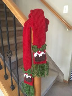 the scarf is hanging on the banister