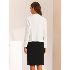 Dress suit set is designed specifically for the modern working woman, offering a stylish and polished look that's perfect for the office. It exudes professionalism and sophistication, helping you make a strong impression in any business setting. This set includes both a work jacket and a dress, providing a versatile ensemble that can be worn together or as separate pieces. Mix and match to create different looks, allowing you to maximize your wardrobe options and effortlessly transition from day Elegant Structured Blazer For Workwear, Professional Structured Office Blazer, Tailored Office Lady Blazer, Elegant Structured Blazer For Office, Elegant Structured Workwear Blazer, Elegant Structured Office Blazer, Semi-formal Office Lady Blazer, Office Lady Style Blazer With Suit Collar, Elegant Spring Career Skirt Suit