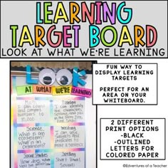 a poster with the words learning target board on it and an image of a monster