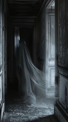 the ghost is walking down the hallway in her wedding dress