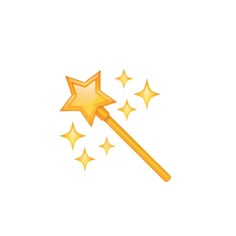 an orange magic wand with gold stars coming out of it, on a white background