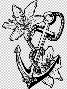 an anchor with flowers on it and a cross in the middle transparent background png clipart