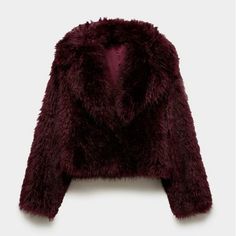 Veste fausse fourr Bordeaux #fashion #wishlist Lapel Collar Coat, Faux Fur Cropped Jacket, Womens Faux Fur Coat, Fluffy Jacket, Outfit Plan, Winter Chic, Woven Jacket, Fur Coats Women, Retro Mode