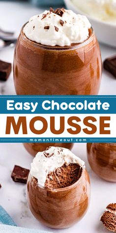 Reach for this Easy Chocolate Mousse for a smooth and rich Valentine's Day dessert recipe! Simple to prepare, make ahead, and perfect in wine glasses, goblets, or crystal ramekins. It's the best dessert recipe to impress your loved one. Try it now! French Mousse, Easy Chocolate Mousse, Chocolate Mousse Recipe, Cooking Chocolate, Warm Chocolate, No Bake Bars, Mousse Recipes, Chocolate Shavings, Pantry Staples