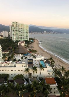 an aerial view of the beach and hotels