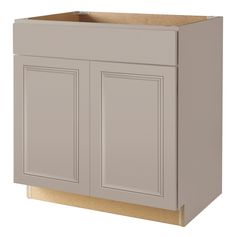 a kitchen cabinet with two doors and one drawer