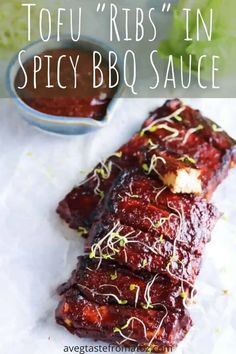 tofu ribs in spicy bbq sauce with text overlay