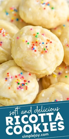 soft and delicious ricotta cookies with colorful sprinkles on the top are shown