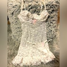 Victoria’s Secret White Hearts Lace Lingerie Set, Small, Nwt Beautiful White Lace With Heart Designs White String Matching Panties Beautiful Ruffle String Spaghetti Straps Beautiful Ruffle Semi Flared Skirt Fitted, See Through Perfect For Wedding Night, Valentines Or A Any Sexy Night Nwt Victoria's Secret Lace Sleepwear With Built-in Bra, Fitted White Lace Sleepwear, White Fitted Sleepwear With Delicate Lace, White Fitted Lace Sleepwear, Fitted White Sleepwear, White Fitted Sleepwear, Flirty White Sleepwear For Loungewear, Fitted Delicate Lace Sleepwear, Delicate Lace Fitted Sleepwear