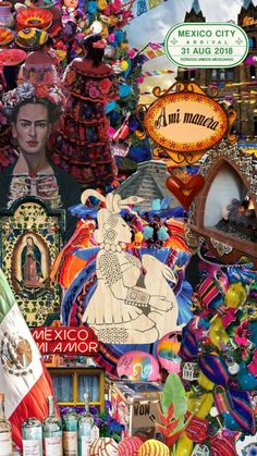 a collage of mexican art and souvenirs