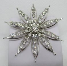 Huge Crystal Rhinestone Flower Brooch Open Work Silver Tone Metal Crystal Flower Brooch Silver Tone Rhinestone Brooch Vintage 1950s Huge Crystal, Handwritten Gifts, Beaded Evening Bags, Rhinestone Flower, Brooch Vintage, Crystal Brooch, Pearl Gemstone, Crystal Flower, White Crystal