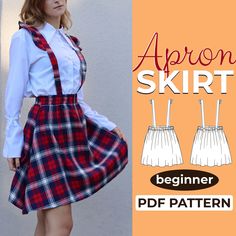 "Whole shop bundle: https://www.etsy.com/listing/1511002278 ------------------------------------------------------------------------------------- Meet the --PLAID SKIRT Sewing Level--Beginner Pattern Type-- This is a digital PDF Sewing Pattern.  This is not a paper pattern that you would receive in the mail.    Pattern Features -- Circle Skirt Shoulder ruffles Elastic waist Straps secured by buttons Sizes --XXS-XXXL Seam Allowance --3/8\" (1cm) already included Sewing Tools / Equipment -- -Sewing Machine -Measuring tape -Scissors -Pins or clips -Coordinating thread -Fabric marker -Hand sewing needle -Seam ripper Notions -- -Elastic (1.10 Yards or 1m) of 2 1/2\" or 6cm width) - Buttons : 2 pieces - 3/4\"( 20mm) Fabric Type--Woven  / non stretch fabric  Recommended Fabrics --This pattern is Sewing Stockings Pattern, Overall Skirt Pattern, Suspender Skirt Pattern, Pinafore Dress Pattern, Skirt Pattern Easy, Beginner Sewing Patterns, Overall Skirt, Skirt Sewing, Seam Allowance