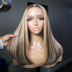 hairbs BOB Wig BAISI Highlight Curly Bob Cut Skin Melted Lace Wig Frontal Styles, Highlight Balayage, Bday Hair, Straight Bob Wig, Highlight Wig, Honey Hair Color, Blonde Bob Wig, Frontal Wig Hairstyles, 360 Frontal